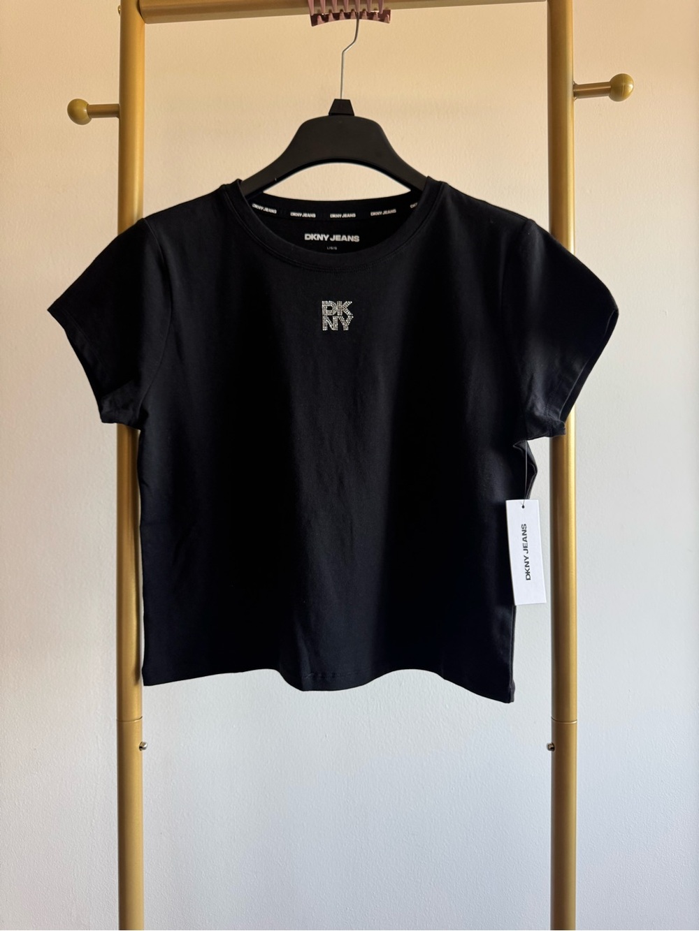 DKNY Black Short Sleeve Tee with Center Logo